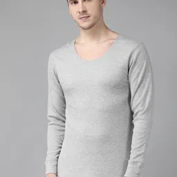 Van Heusen Men Grey Solid Warmtech Antibacterial Extra Warm Thermal Top-image-15