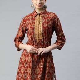 Nayam By Lakshita Modal Shirt Collar Printed Ethnic Tunic-image-75