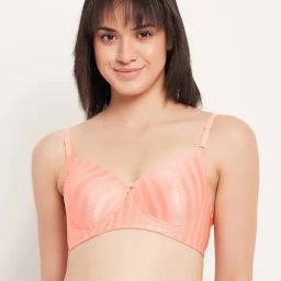 Clovia Peach Striped T-Shirt Bra-image-42