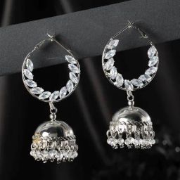 Priyaasi Leaf-Cut Pearl White Jhumkis Earrings-image-99