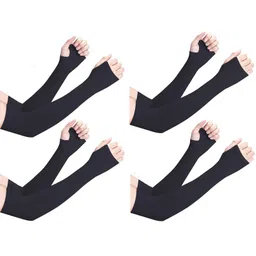 Xjarvis Unisex Pack of 4 Sun Protection Hand Sleeves With Thumb Hole Arm Fingerless Gloves-8