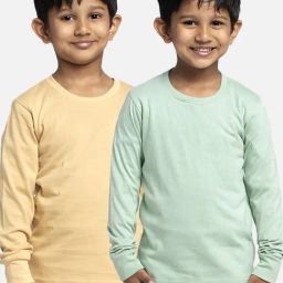 Friskers Kids Beige & Pista Green Cotton Full Sleeves T-Shirt (Pack of 2)-image-73