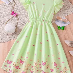 White World Girls Floral Print Cap Sleeves Fit & Flare Knee Length Dress-image-81
