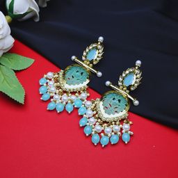 J & C Fashion Arena Gold-Plated Stones Studded & Beaded Floral Shaped Drop Earrings-31
