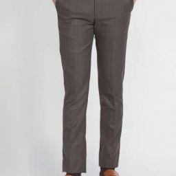 Arrow Brown Cotton Slim Fit Checks Trousers-picture-2