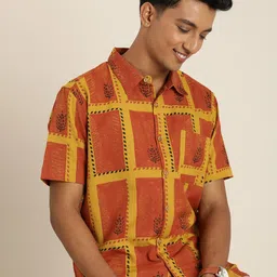 Taavi Sanganeri Block Print Cotton Linen Casual Shirt-image-90