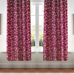 Kanodia Poly Fab Magenta & Beige 2 Pieces Floral Printed Window Curtains-picture-2