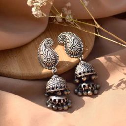 Teejh Mango Butti Silver Oxidized Jhumki Earrings-16