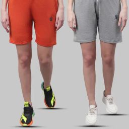 Vimal Jonney Rust & Grey Melange Cotton Sports Shorts - Pack of 2-picture-4