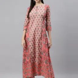 Indibelle Pink Cotton Floral Print A Line Kurta-image-59