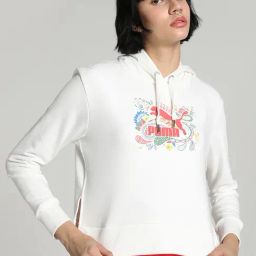 Puma White Cotton Solid Sports Hoodie-43