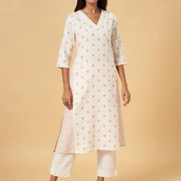 Rangmanch by Pantaloons Off-White Cotton Printed Straight Kurta-image-25