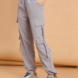 Roadster Women Grey Polyester Snug Fit Multi Pockets Elasticated Cargo Pants-picture-48