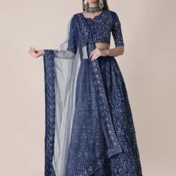 Atsevam Blue Embroidered Semi-Stitched Lehenga Choli Set With Dupatta-image-40