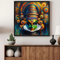 999Store Orange & Blue Kathakali Canvas Painting Wall Art-picture-45