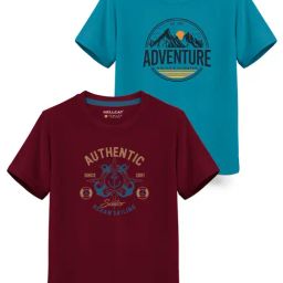 HELLCAT Kids Teal & Burgundy Printed T-Shirt (Pack Of 2)-image-56