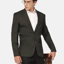TAHVO Dark Olive Slim Fit Check Blazer-image-23