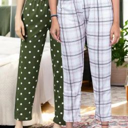 Kryptic Pink & Green Cotton Relaxed Fit Printed Lounge Pants - Pack of 2-image-96