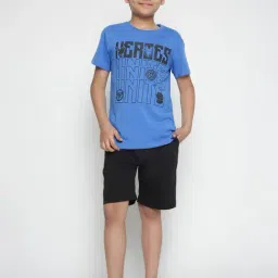 Lil Tomatoes Kids Royal Blue Printed T-Shirt with Shorts-image-80
