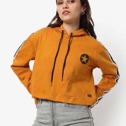 Campus Sutra Yellow Cotton Regular Fit Hoodie-picture-13