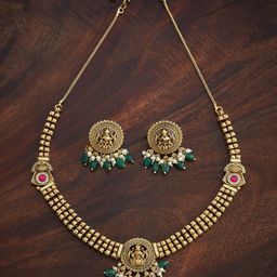 Kushal's Fashion Jewellery Gold-Plated Stone-Studded & Beaded Antique Jewellery Set-22