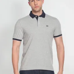 Arrow Sport Grey Cotton Regular Fit Heathered Polo T-Shirt-image-14