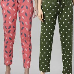 Kryptic Green & Coral Printed Pure Cotton Elasticated Waist Band Regular Fit Pyjamas - Pack of 2-picture-15