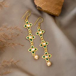 Teejh Tvarita Dark Green & Golden Dangler Earrings-18