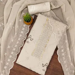Panzora Floral Embroidered Sequinned Soft Georgette Unstitched Dress Material-image-12