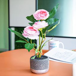Ekhasa Pink & Green Roses Artificial Flower With Cement Vase Pot-22