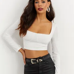 Cool & Sexy Women Square Neck Fitted Crop Top-picture-12