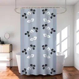 Aura Grey & White Leaf Printed Durable Waterproof Shower Curtain With 8 Rings-21