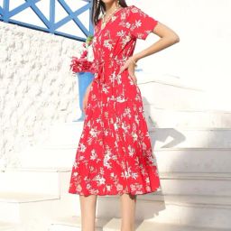 Sera Red Printed A-Line Dress-image-82