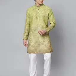 GLOBALRANG Abstract Printed Band Collar Pure Cotton Straight Kurta With Pyjamas-picture-45