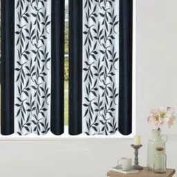 BELLA TRUE Black & White 2 Pieces Floral Printed Window Curtains-image-52