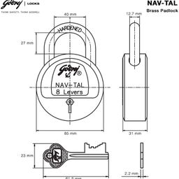 Godrej Locking Solutions and Systems Nav-tal 8 Levers Brass Finish Padlock for Home with 3 Keys (Gold) image 3