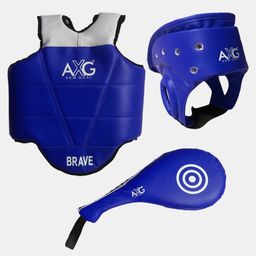 Axg New Goal Taekwondo Equipment Kit Pad Chest Guard & Head Guard - Blue-10