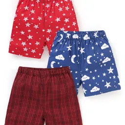 Babyhug Cotton Knit Boxers Star & Moon Print Pack of 3 - Maroon Blue & Red-picture-41