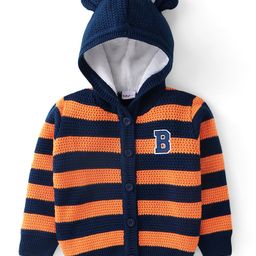 Babyhug 100% Acrylic Knit Full Sleeves Hooded Sweater - Navy Blue & Orange-image-60
