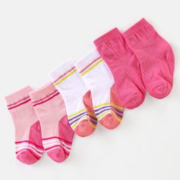 Cute Walk By Babyhug Non Terry Anti Bacterial Ankle Length Design Socks Pack of 3 - Pink & white-image-101