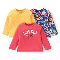 Babyhug 100% Cotton Knit Full Sleeves T-Shirt With Floral Graphics Pack Of 3 - Multicolour-image-87