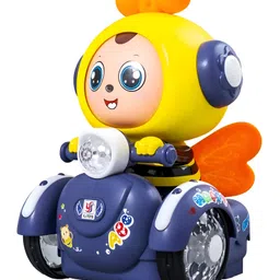 VELLIQUE Face Off Cartoon Bee Hot Transform Expression Led Light Singing and Glow Electric Dancing Bees Friction Toy Vehicle - Blue-picture-23