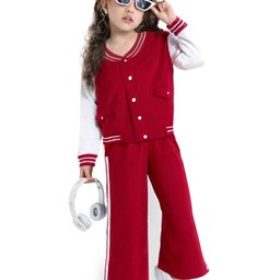 Ollington St. Cotton Knit Full Sleeves Winter Wear Set Of Varsity Jacket & Track Pants - Red & White-image-57