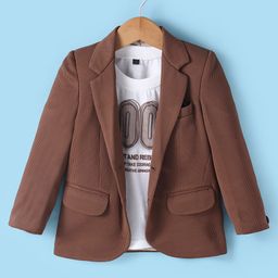 Robo Fry Woven Full Sleeves Solid Colour Blazer & Text Printed Text - Brown & White-image-1