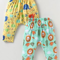OHMS Single Jersey Knit Full Length Diaper Leggings with Jungle Theme Print Pack of 2 - Yellow & Aqua Blue-image-27