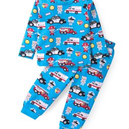 Babyhug Cotton Knit Full Sleeves Night Suit with Car  Print - Blue-image-66