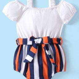 Kookie Kids Singlet Cold Shoulder Sleeves Onesie with Stripes - White-image-121