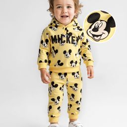 Babyhug Disney Terry Knit Full Sleeves Hooded T-Shirt & Lounge Pant Set With Mickey Mouse Graphics - Yellow-picture-20
