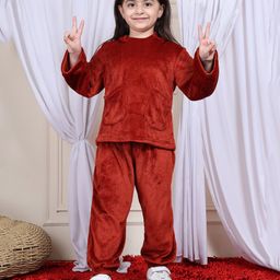 NEUDIS Fleece Full Sleeves Solid Hoodie & Joggers Set - Maroon-picture-3