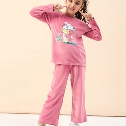 Stylo Bug Full Sleeves Giraffe Printed Sweatshirt & Track Pant - Pink-image-87